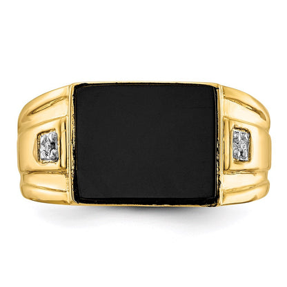 10K Gelbgold Herren Echt Diamant und Schwarz Onyx Siegel Ring
