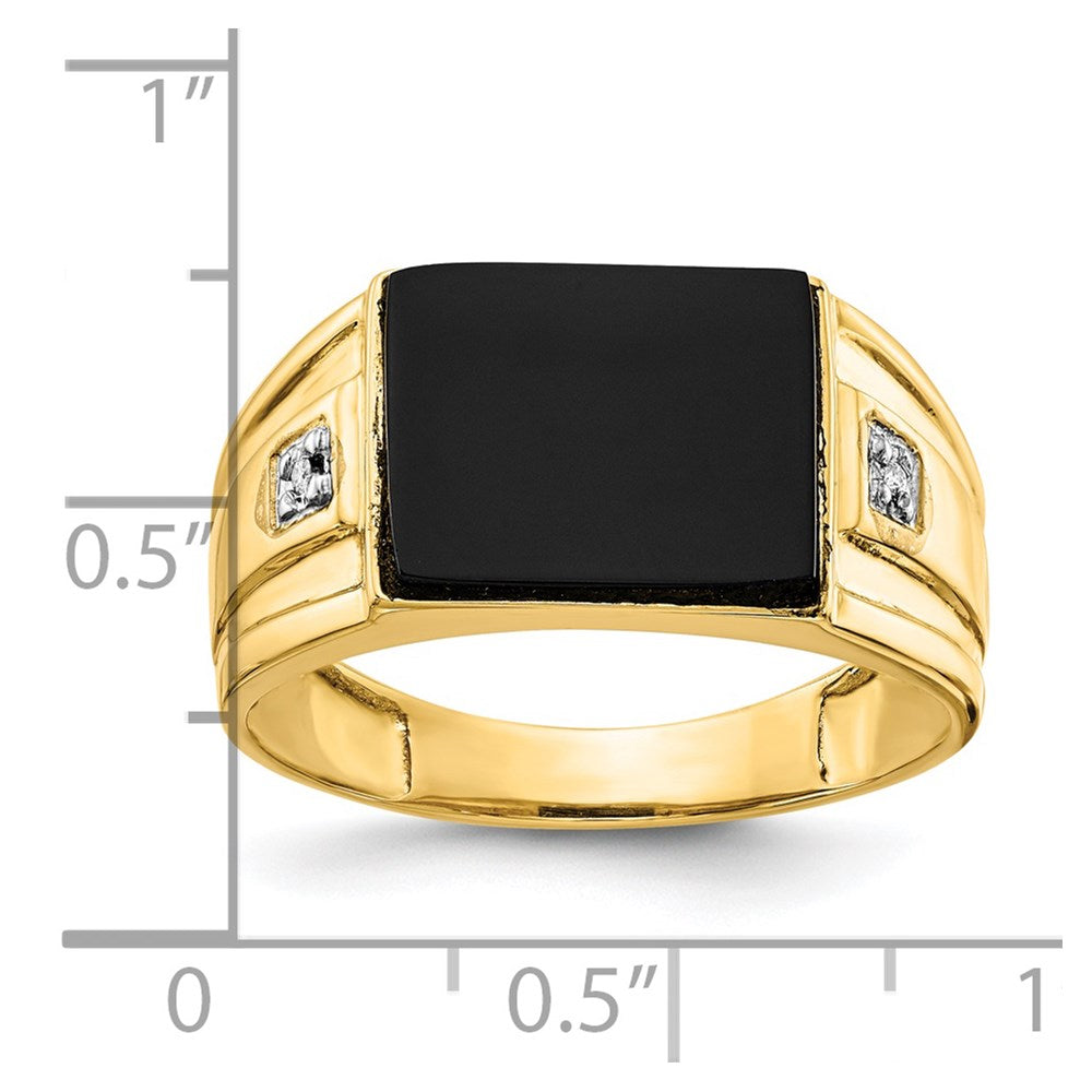 14K Gelbgold Herren Echt Diamant und Schwarz Onyx Siegel Ring