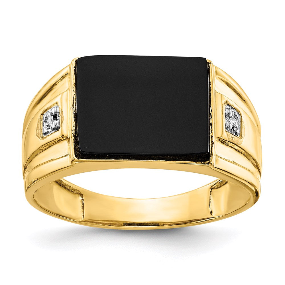 10K Gelbgold Herren Echt Diamant und Schwarz Onyx Siegel Ring
