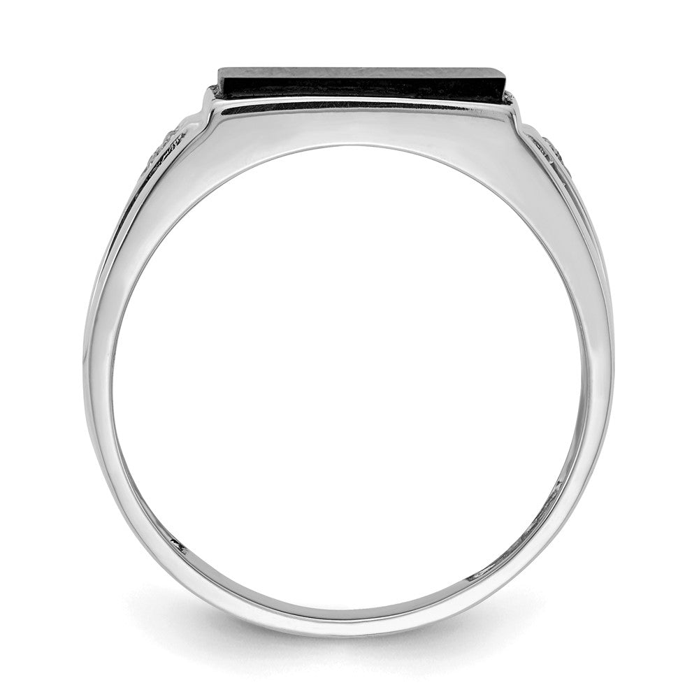14K Weißgold Herren Siegelring mit echtem Diamant und schwarzem Onyx