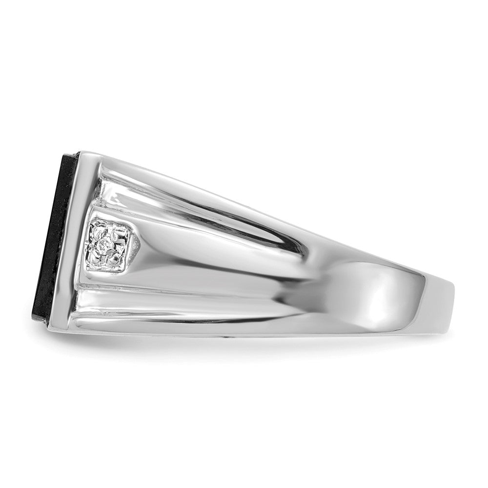 14K Weißgold Herren Siegelring mit echtem Diamant und schwarzem Onyx