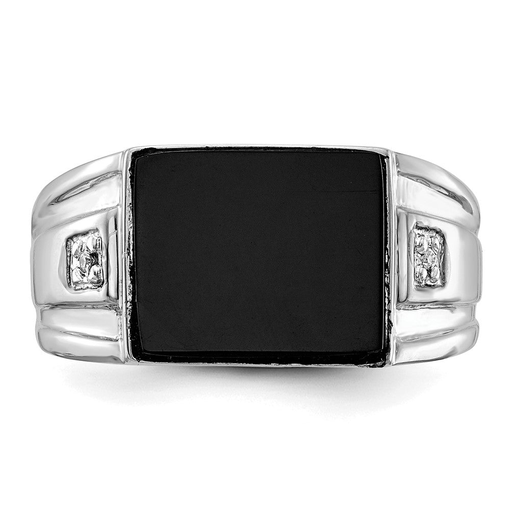 14K Weißgold Herren Siegelring mit echtem Diamant und schwarzem Onyx