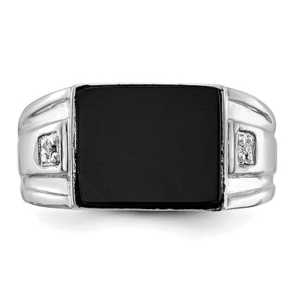 14K Weißgold Herren Siegelring mit echtem Diamant und schwarzem Onyx