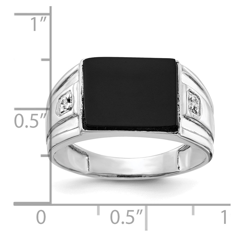 14K Weißgold Herren Siegelring mit echtem Diamant und schwarzem Onyx