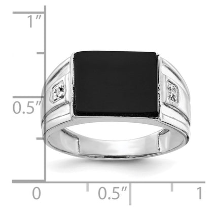 14K Weißgold Herren Siegelring mit echtem Diamant und schwarzem Onyx