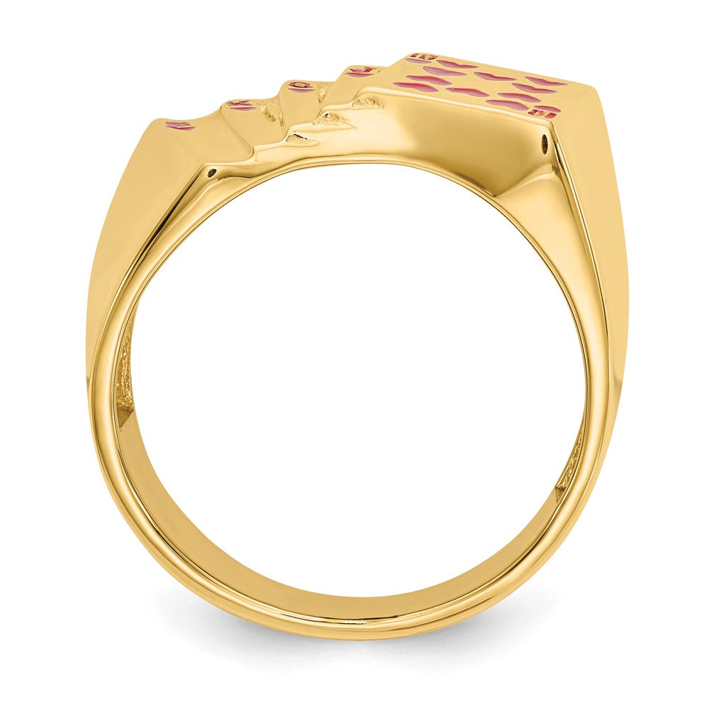 14K Gelbgold Herrenring mit Emaille-Design „Royal Flush in Hearts“