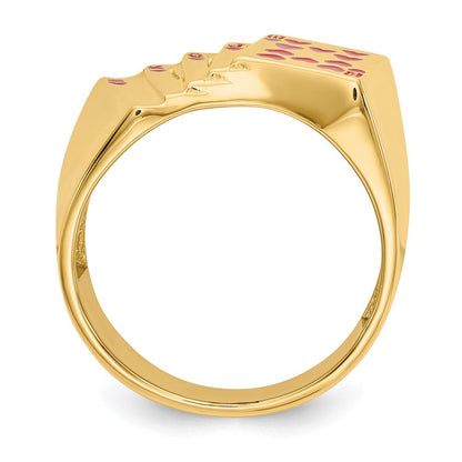 14K Gelbgold Herrenring mit Emaille-Design „Royal Flush in Hearts“