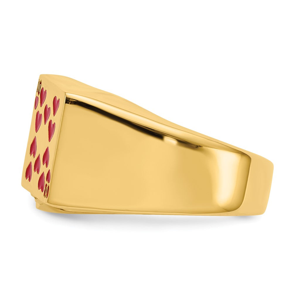 14K Gelbgold Herrenring mit Emaille-Design „Royal Flush in Hearts“