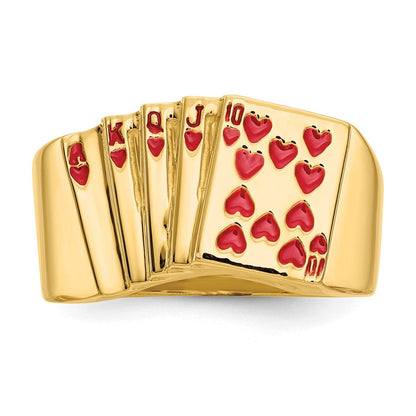 14K Gelbgold Herrenring mit Emaille-Design „Royal Flush in Hearts“