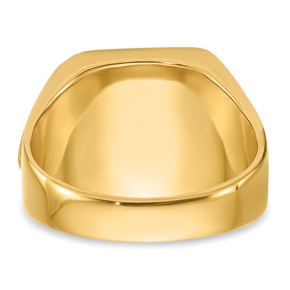 Herren-Freimaurerring aus massivem 14K Gelbgold mit synthetischem simuliertem Rubin