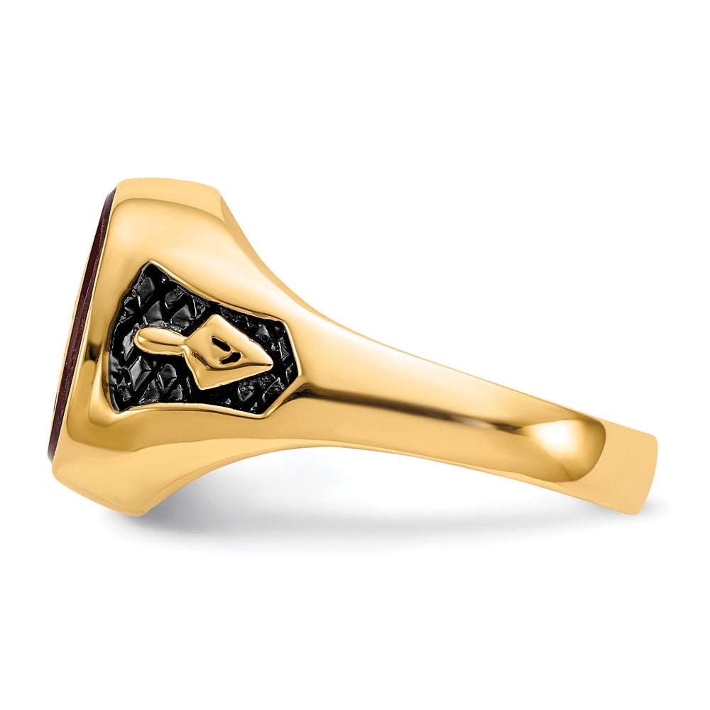 Herren-Freimaurerring mit synthetischem Rubin, massives 14K Gelbgold