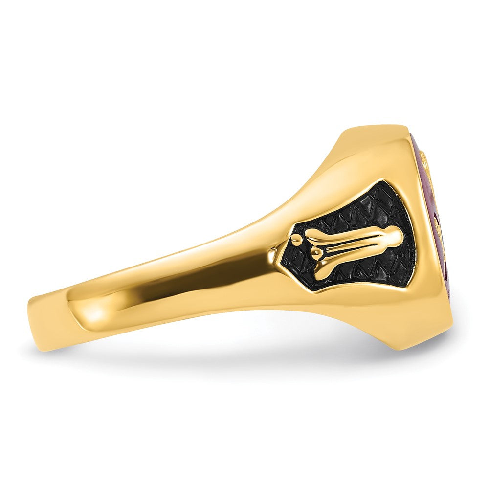 Herren-Freimaurerring mit synthetischem Rubin, massives 14K Gelbgold