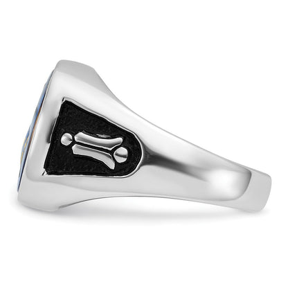 Massiver Herren-Freimaurerring aus 14K Weißgold mit Emaille und synthetischem Stein