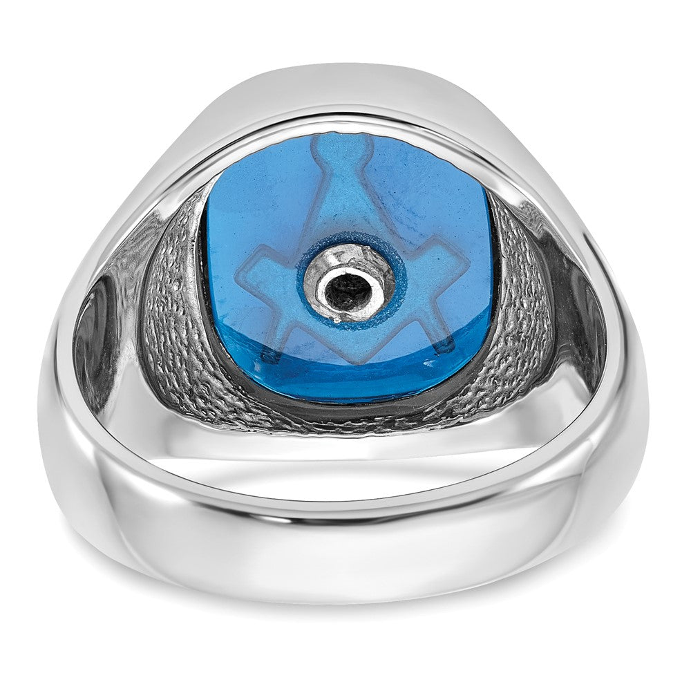 Massiver Herren-Freimaurerring aus 14K Weißgold mit Emaille und synthetischem Stein