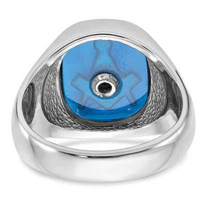 Massiver Herren-Freimaurerring aus 14K Weißgold mit Emaille und synthetischem Stein