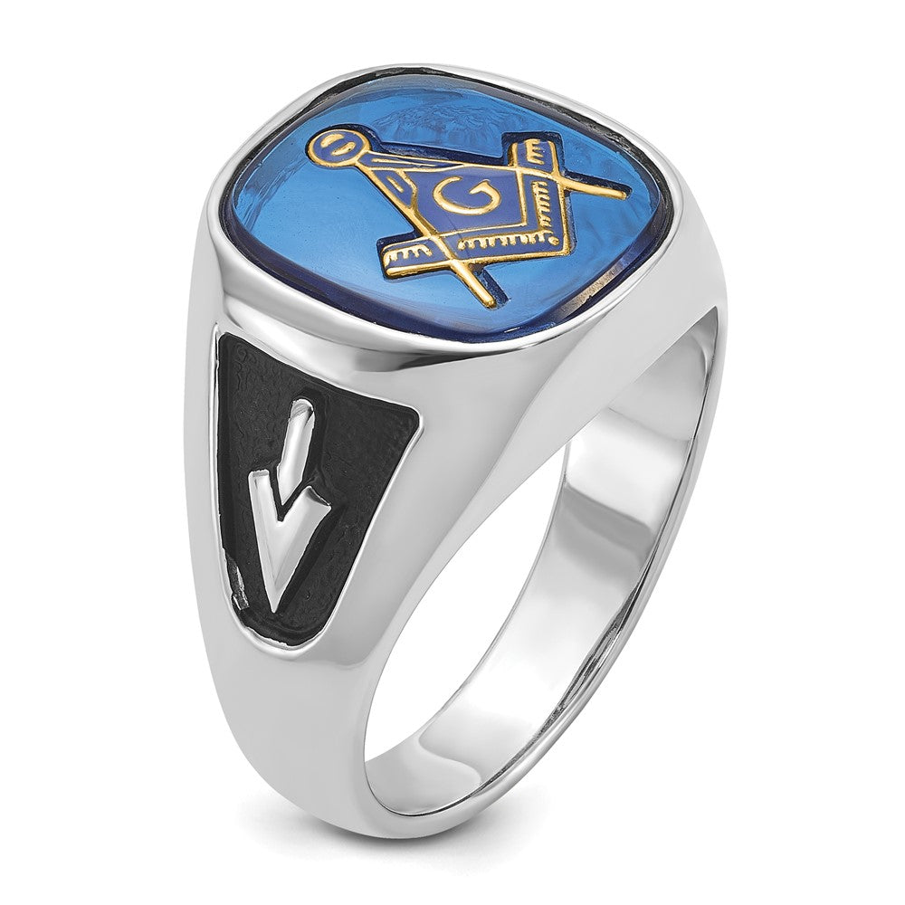 Massiver Herren-Freimaurerring aus 14K Weißgold mit Emaille und synthetischem Stein