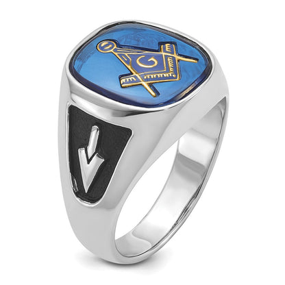 Massiver Herren-Freimaurerring aus 14K Weißgold mit Emaille und synthetischem Stein