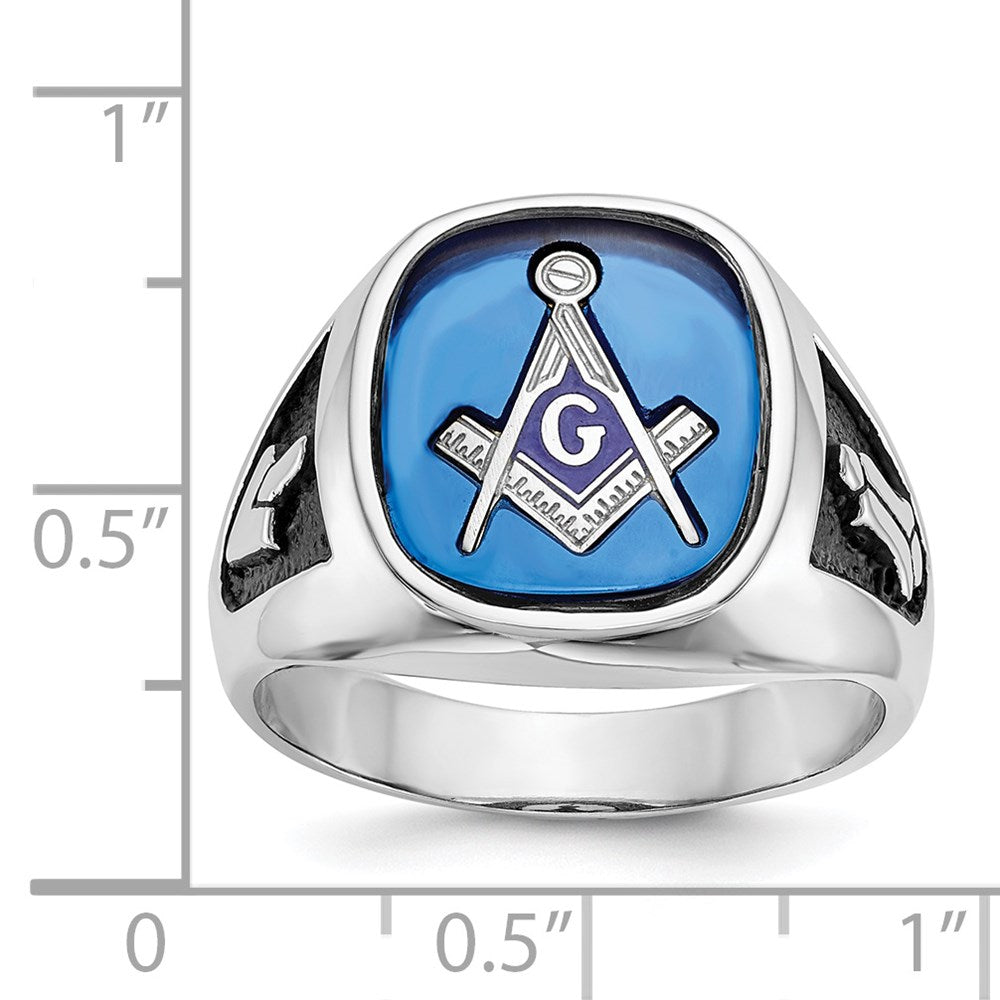 Massiver Herren-Freimaurerring aus 14K Weißgold mit Emaille und synthetischem Stein