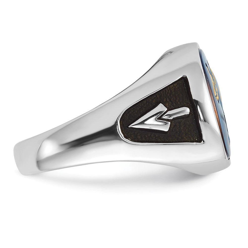 Massiver Herren-Freimaurerring aus 14K Weißgold mit Emaille und synthetischem Stein