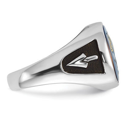 Massiver Herren-Freimaurerring aus 14K Weißgold mit Emaille und synthetischem Stein