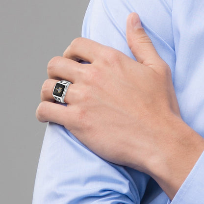 Massiver Herren-Freimaurerring aus 14K Weißgold