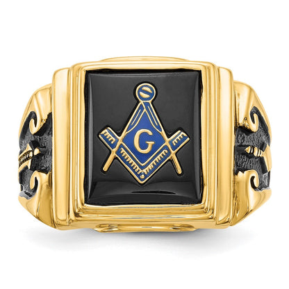 Herren-Freimaurerring aus massivem 14K Gelbgold