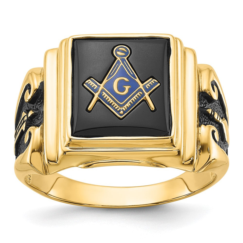 Herren-Freimaurerring aus massivem 14K Gelbgold