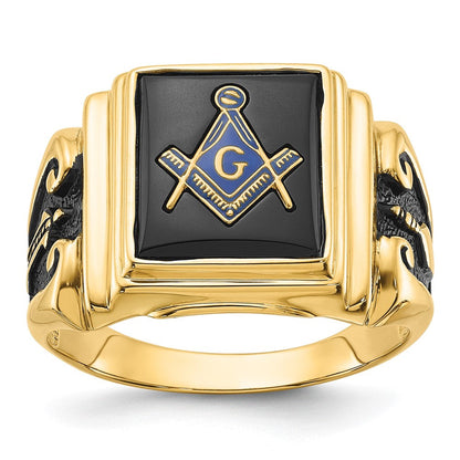 Herren-Freimaurerring aus massivem 14K Gelbgold