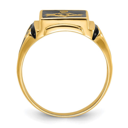 Massiver Freimaurer-Ring für Herren aus 14K Gelbgold mit Emaille