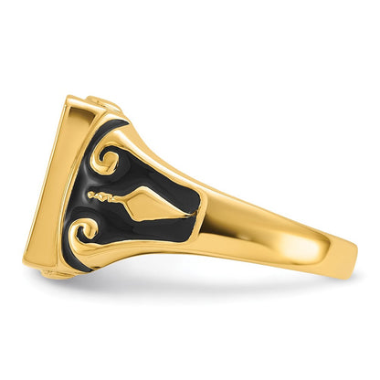Massiver Freimaurer-Ring für Herren aus 14K Gelbgold mit Emaille