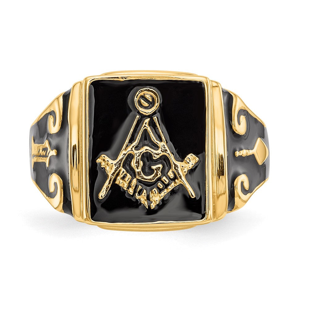 Massiver Freimaurer-Ring für Herren aus 14K Gelbgold mit Emaille