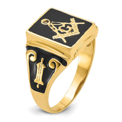 Massiver Freimaurer-Ring für Herren aus 14K Gelbgold mit Emaille