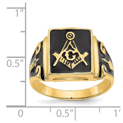 Massiver Freimaurer-Ring für Herren aus 14K Gelbgold mit Emaille