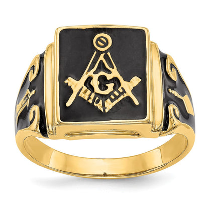 Massiver Freimaurer-Ring für Herren aus 14K Gelbgold mit Emaille