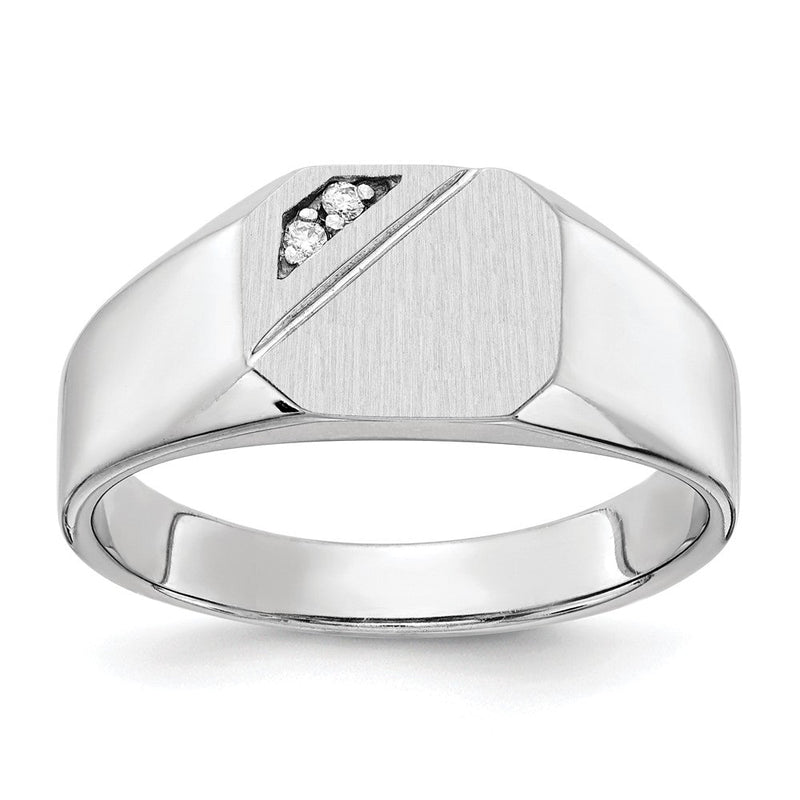 14K Weißgold 9,0x10,0mm Damen-Siegelring mit Diamant, AA-Qualität, offene Fassung