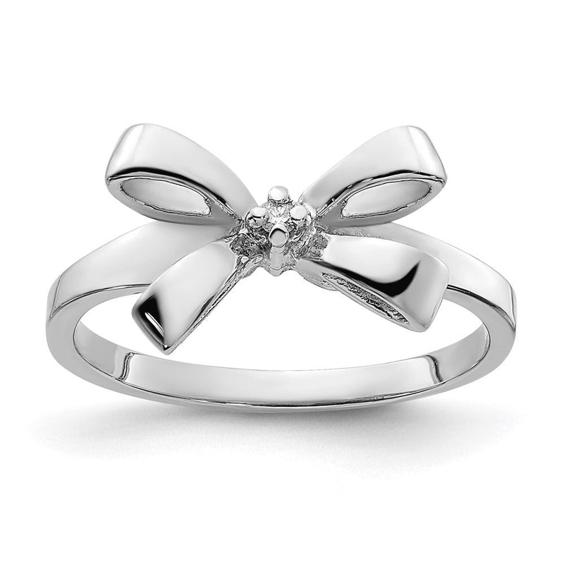 14K Weißgold Ring mit natürlichem Diamant, poliert, Schleifen-Design