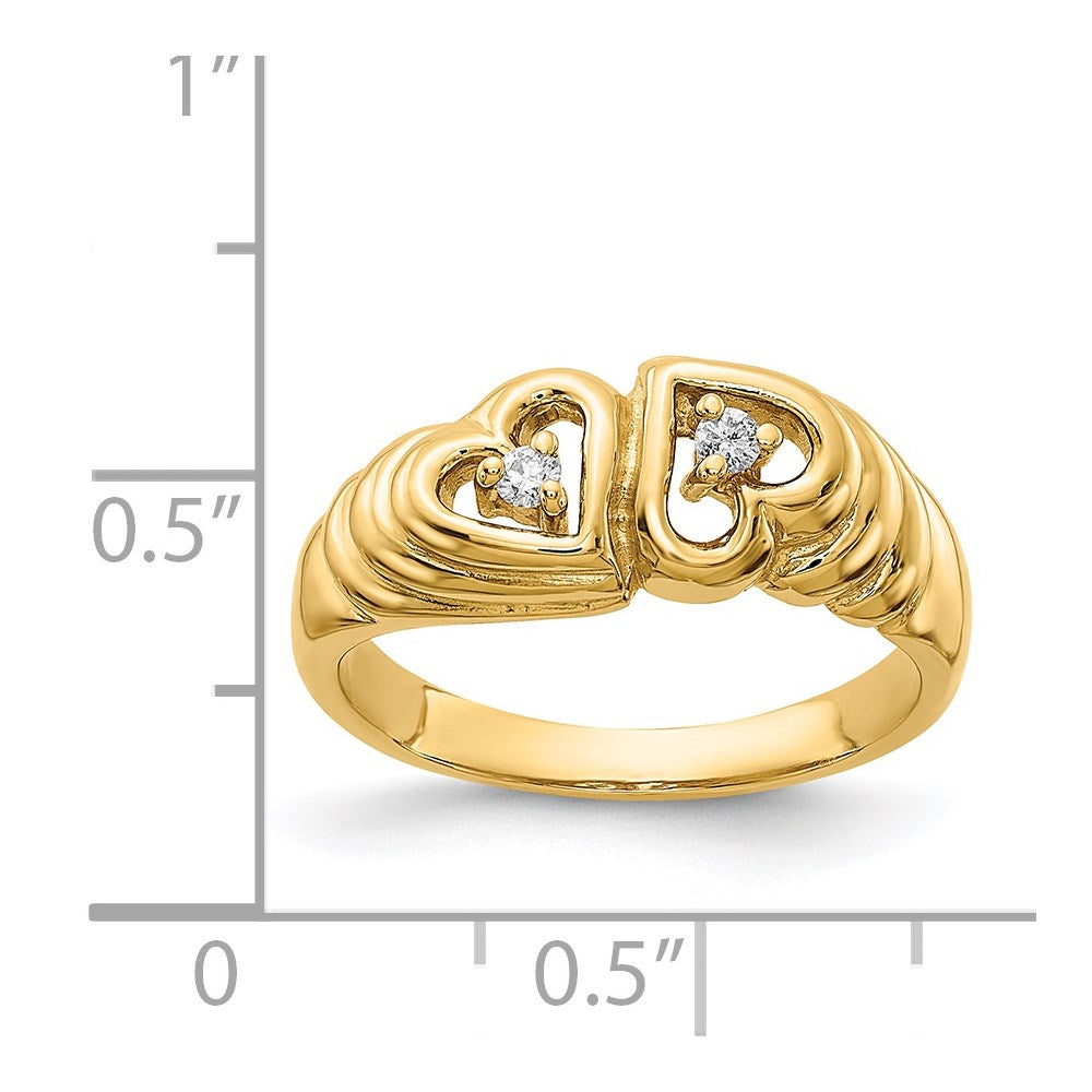 14K Gelbgold Ring mit echtem AAA-Diamant in Herzform