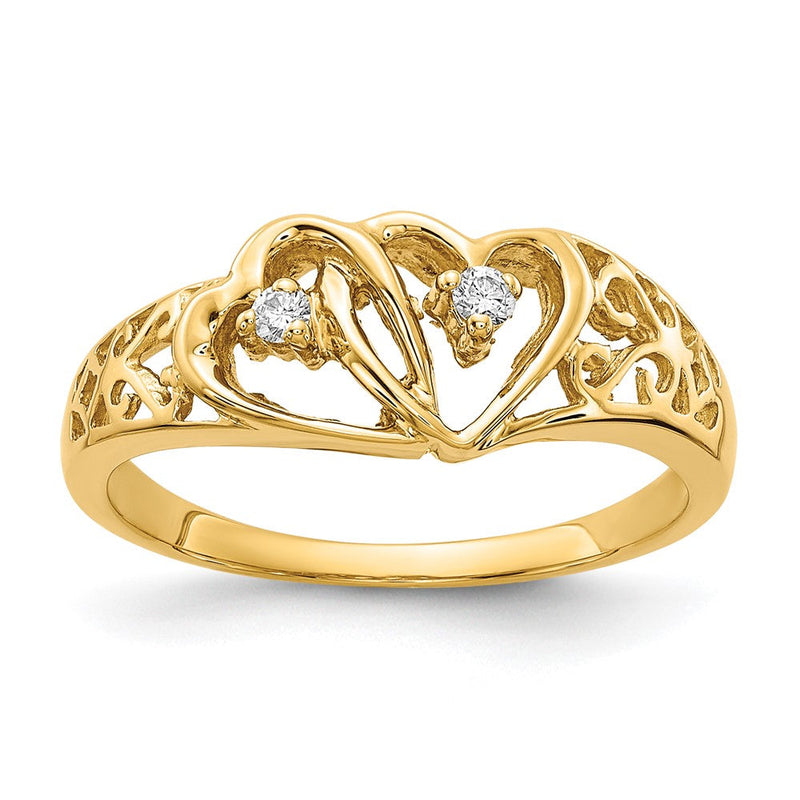 14K Gelbgold Ring in Herzform mit echten AAA-Diamanten