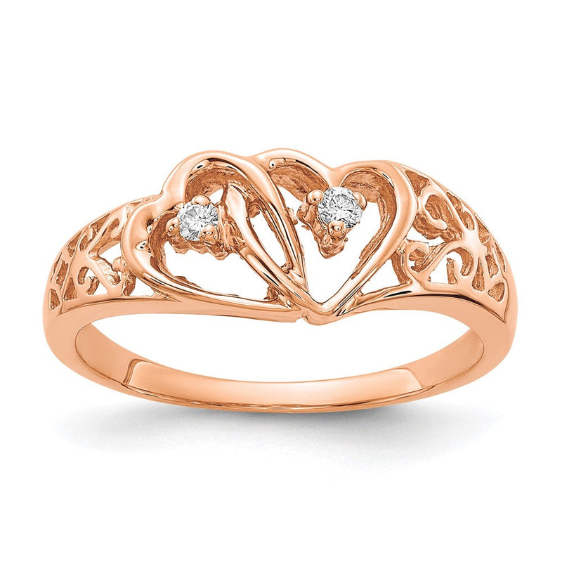 14K Roségold Ring mit natürlichem Diamant, Herz, VS