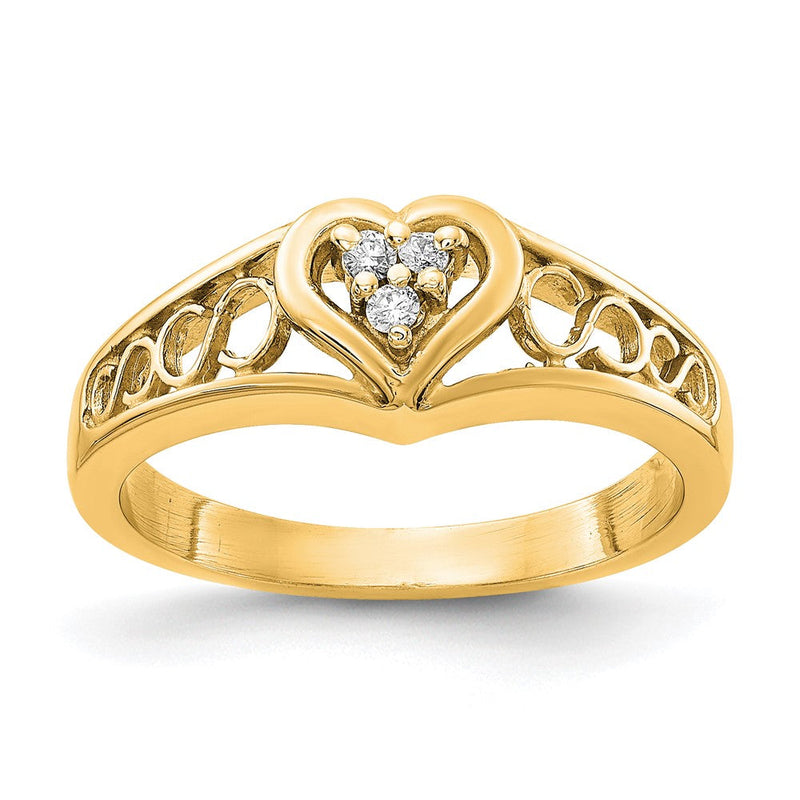 Herzring aus 14K Gelbgold mit echten AAA-Diamanten