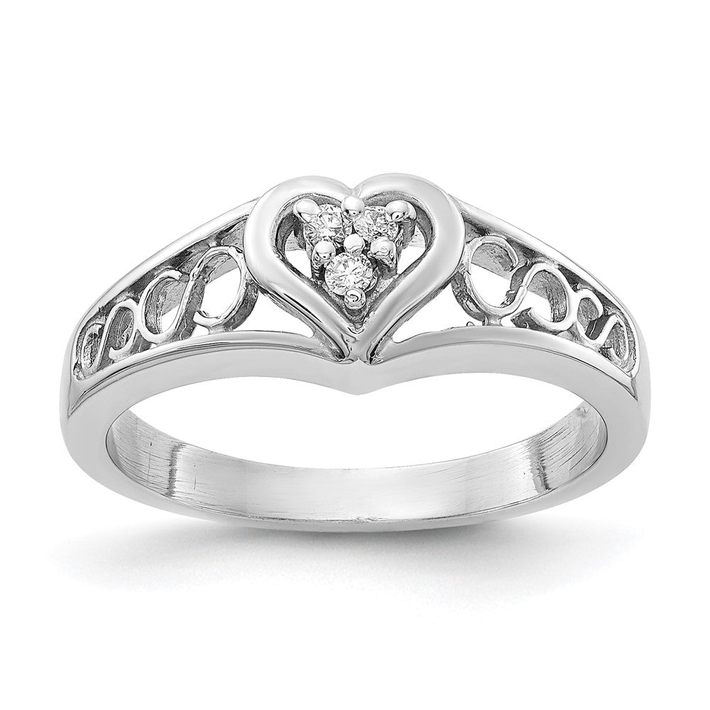 14K Weißgold Ring mit echtem Diamant in Herzform