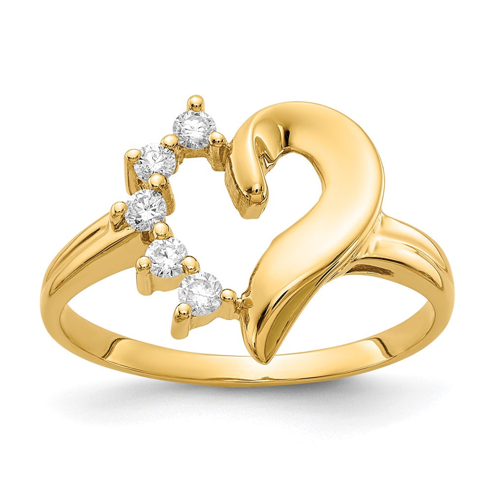 14K Gelbgold Ring mit poliertem AA-Diamant-Herz