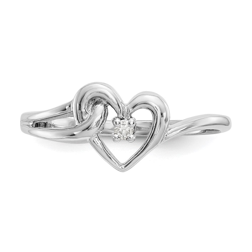14K Weißgold Herzring mit echtem Diamant