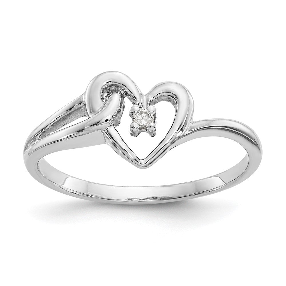 14K Weißgold Herzring mit echtem Diamant