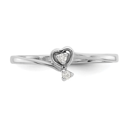 14K Weißgold Ring mit poliertem AA-Diamant-Herz