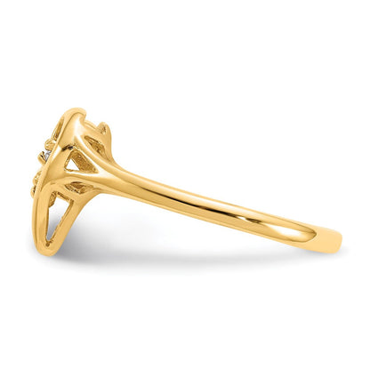 14K Gelbgold Diamant-Herzring, poliert, AA