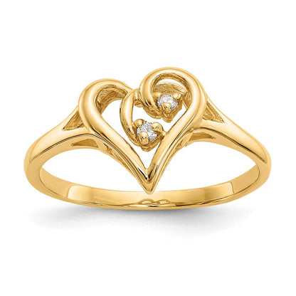 14K Gelbgold Herzring mit echtem Diamant