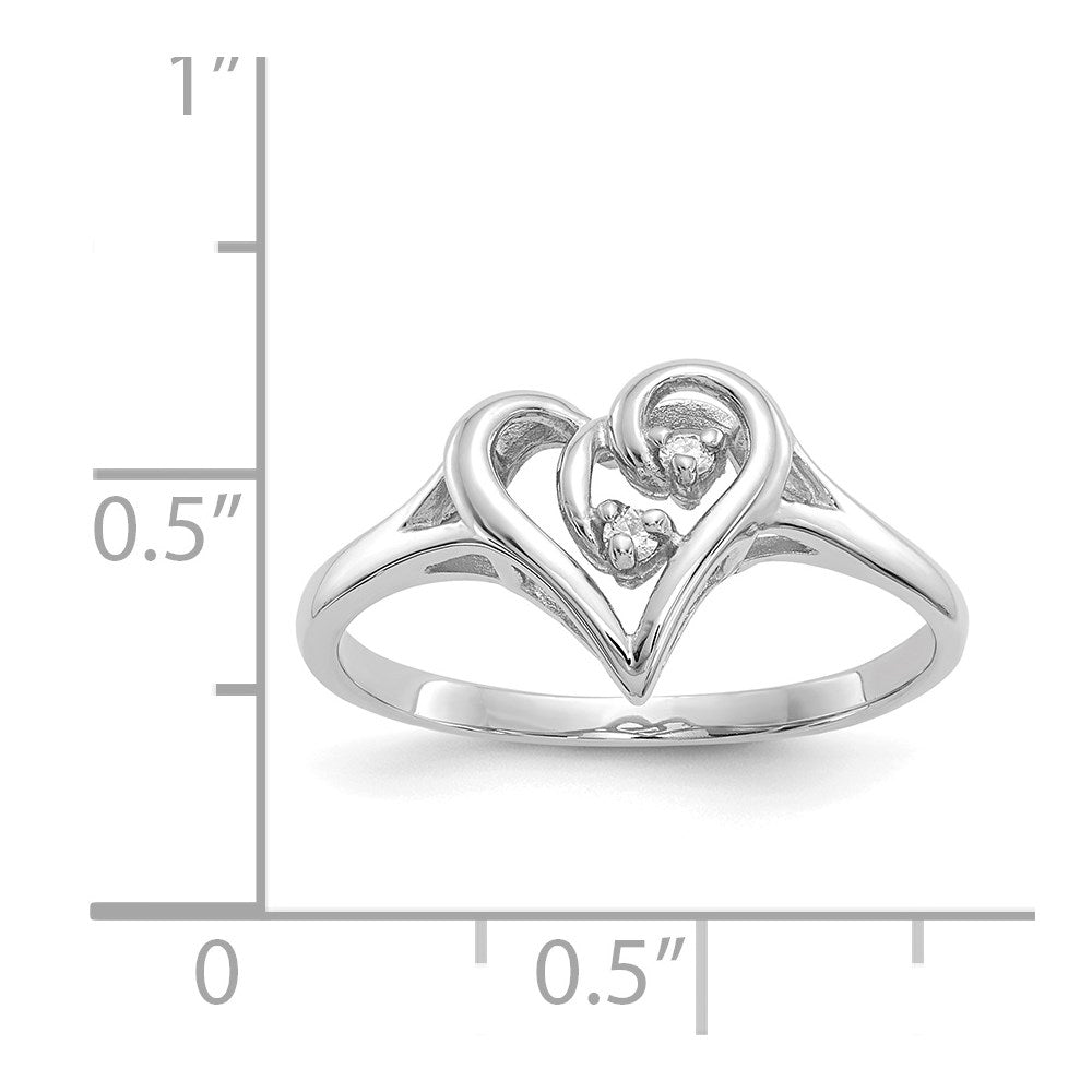 14K Weißgold Ring mit poliertem AA-Diamant-Herz