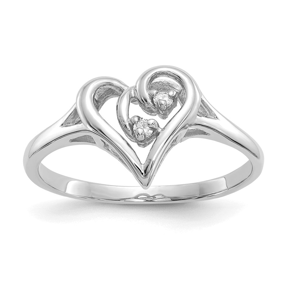 14K Weißgold Ring mit echtem Diamant-Herz