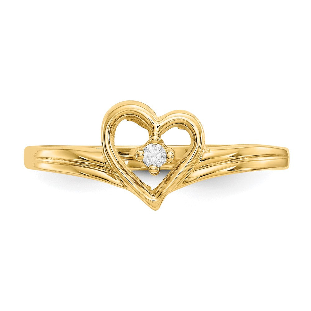 14K Gelbgold Diamant-Herzring, poliert, AA